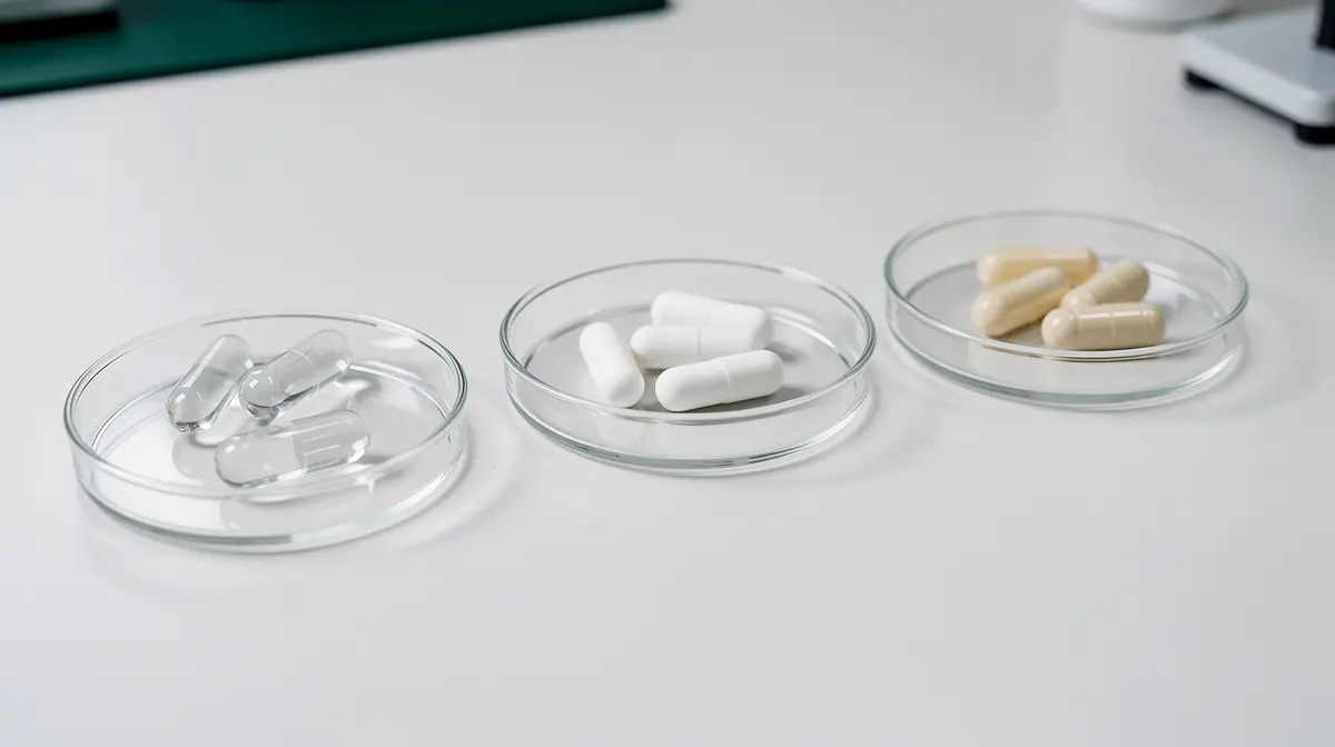 Transparent and naturally white TiO2-free capsules in small laboratory dishes